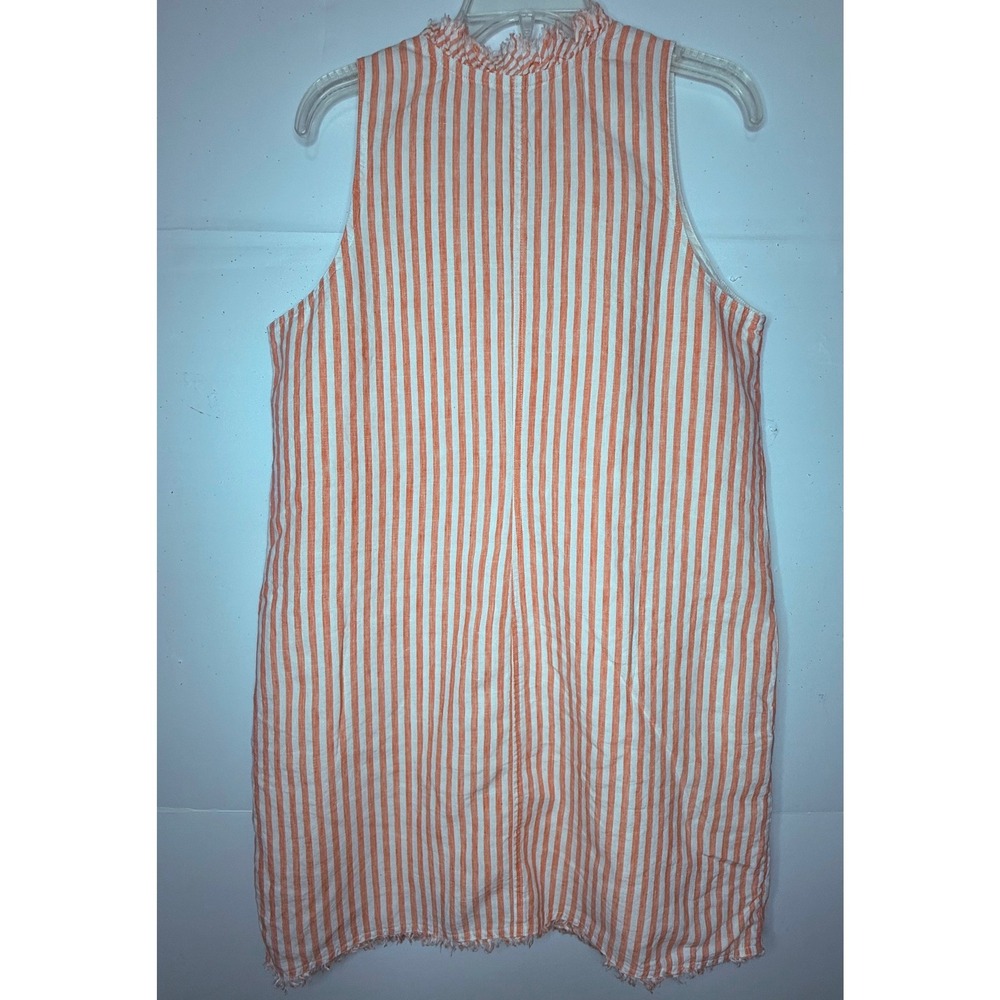 Midi Cabana Linen Shift Dress L Stripe Fringe Sleeveless Coastal Cruise Resort - Picture 4 of 11